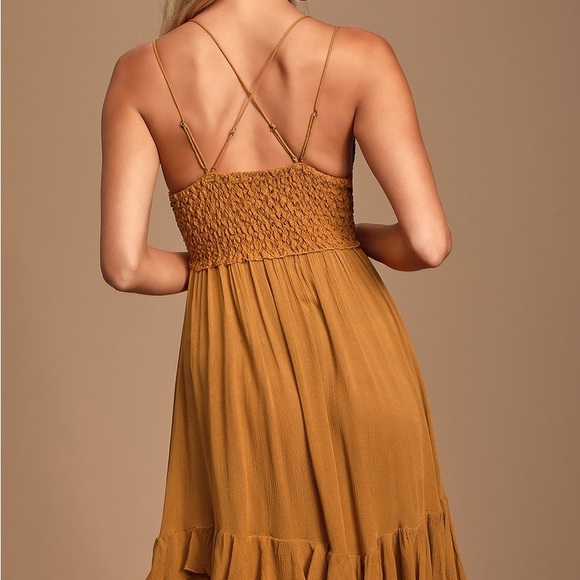 New Mustard Orange Tiered Western Boho Dress - Picture 2 of 5